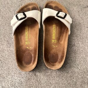 Birkenstock White and Brown Sandals with Cork Footbed
